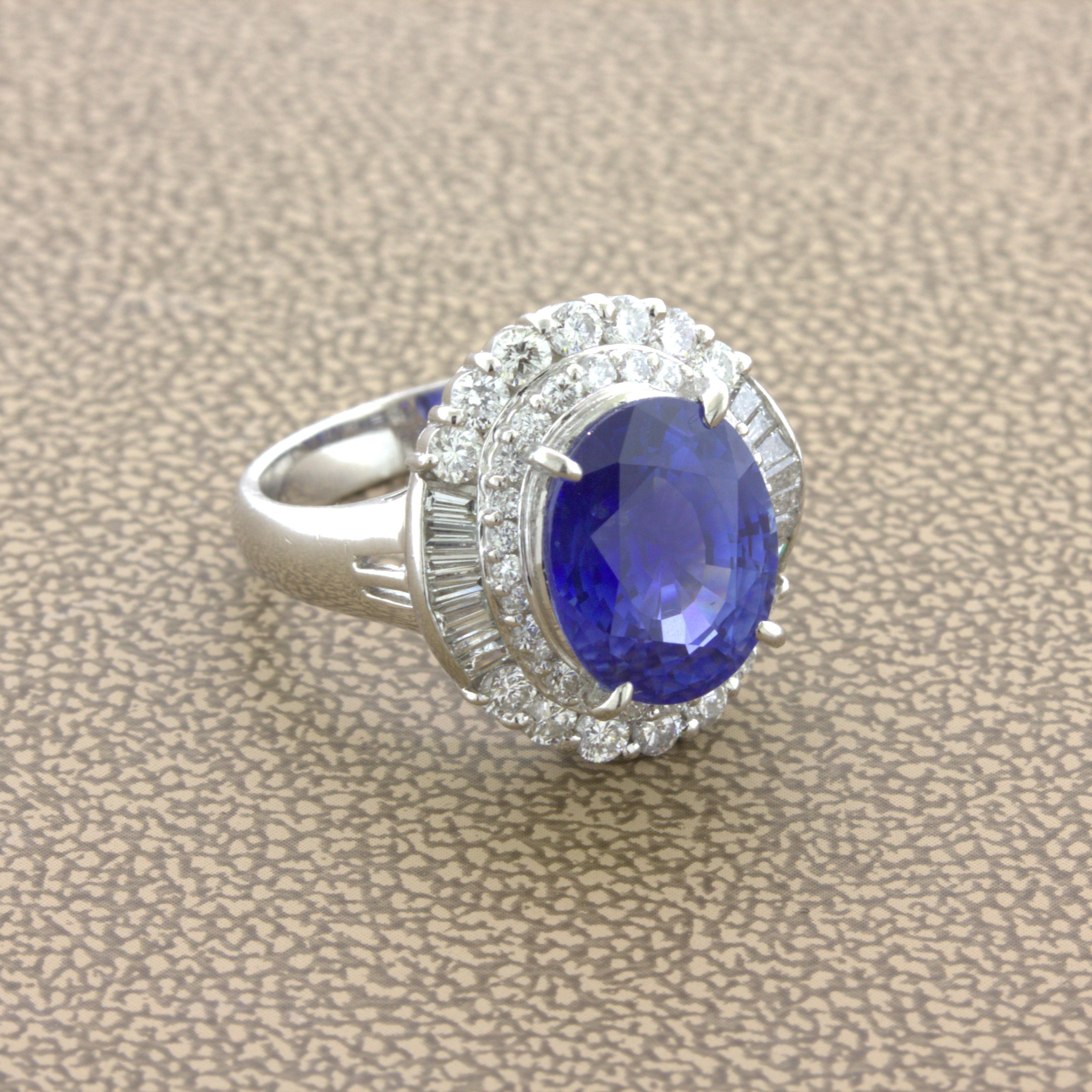5.07 Carat Blue Sapphire Diamond Platinum Ring In New Condition For Sale In Beverly Hills, CA