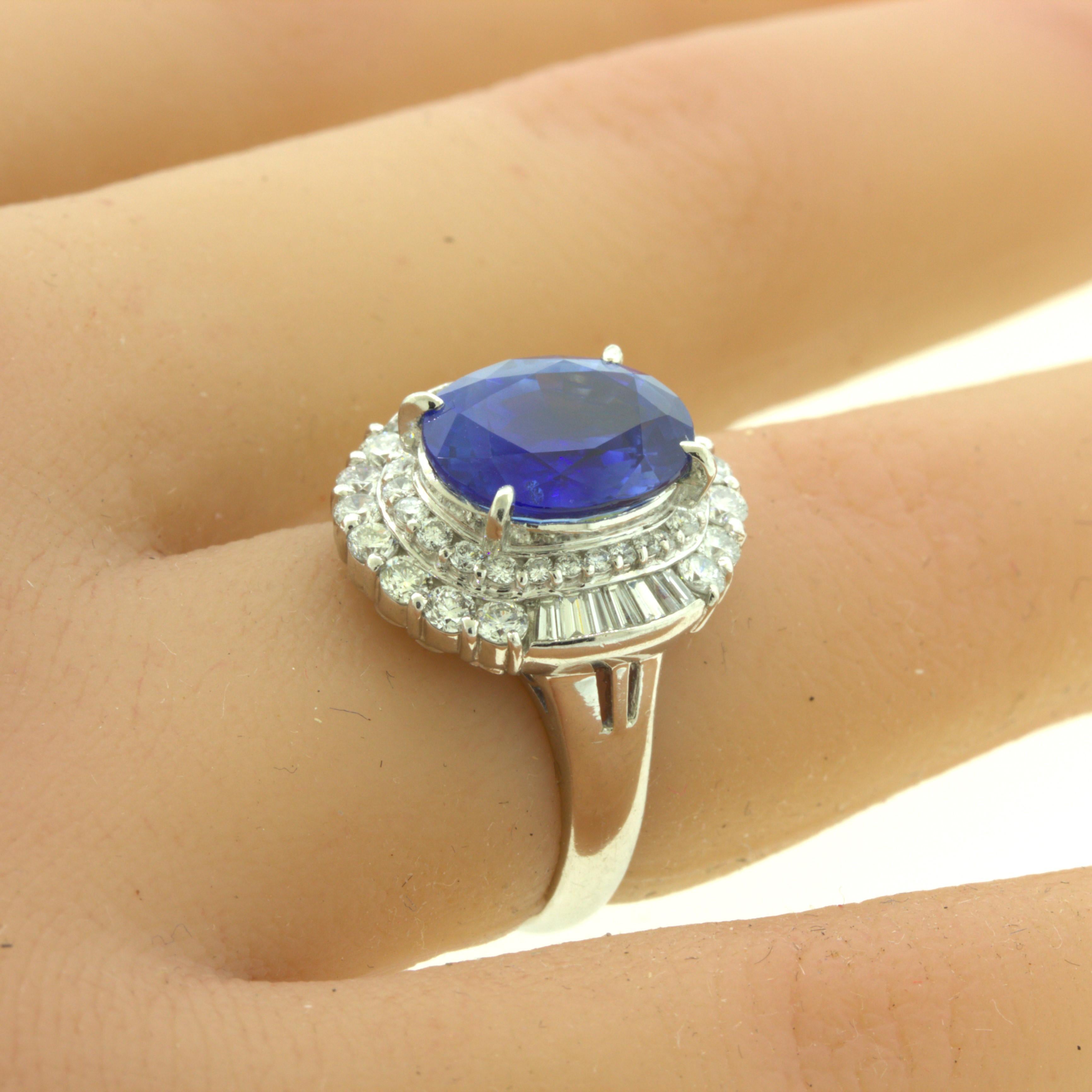 5.07 Carat Blue Sapphire Diamond Platinum Ring For Sale 1