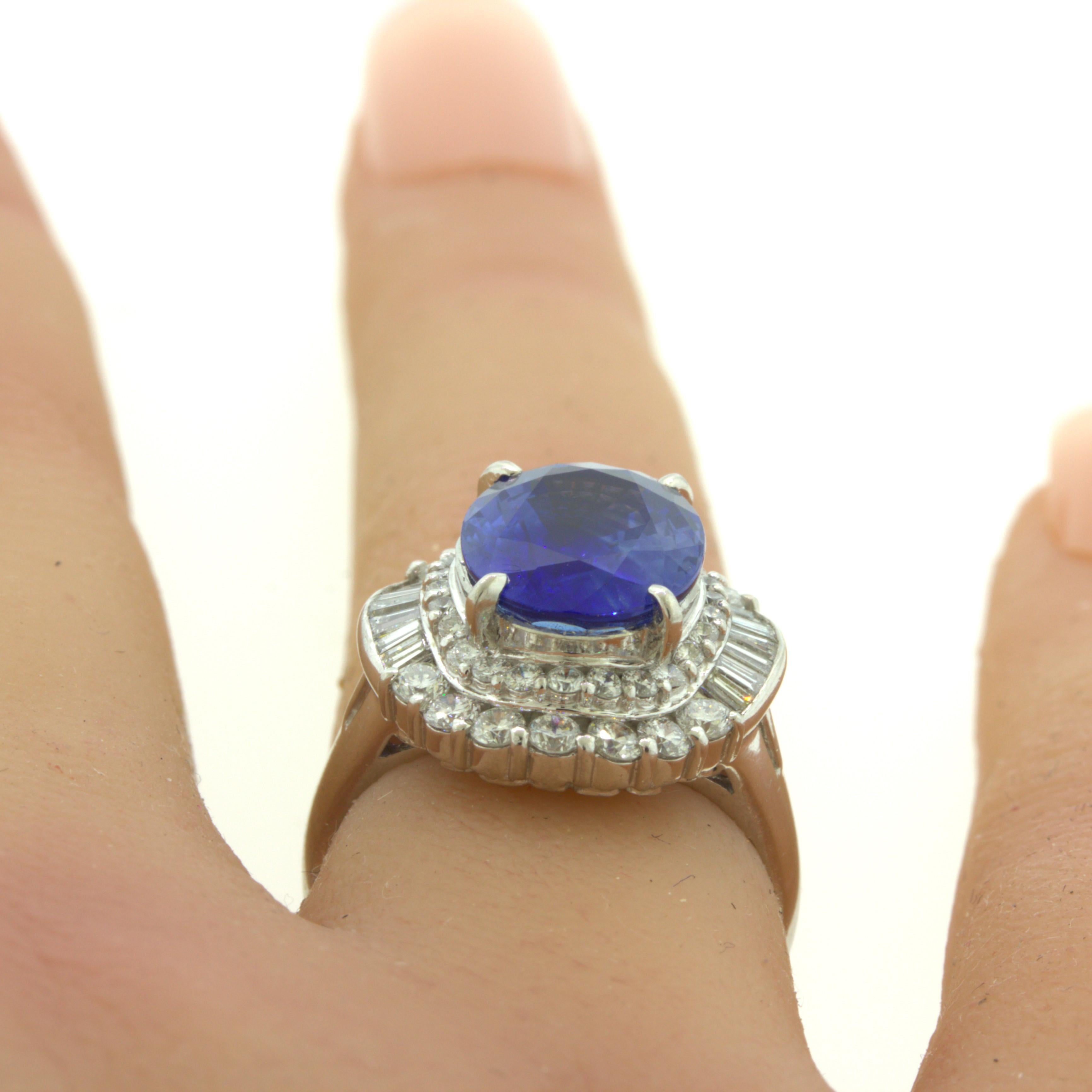5.07 Carat Blue Sapphire Diamond Platinum Ring For Sale 2