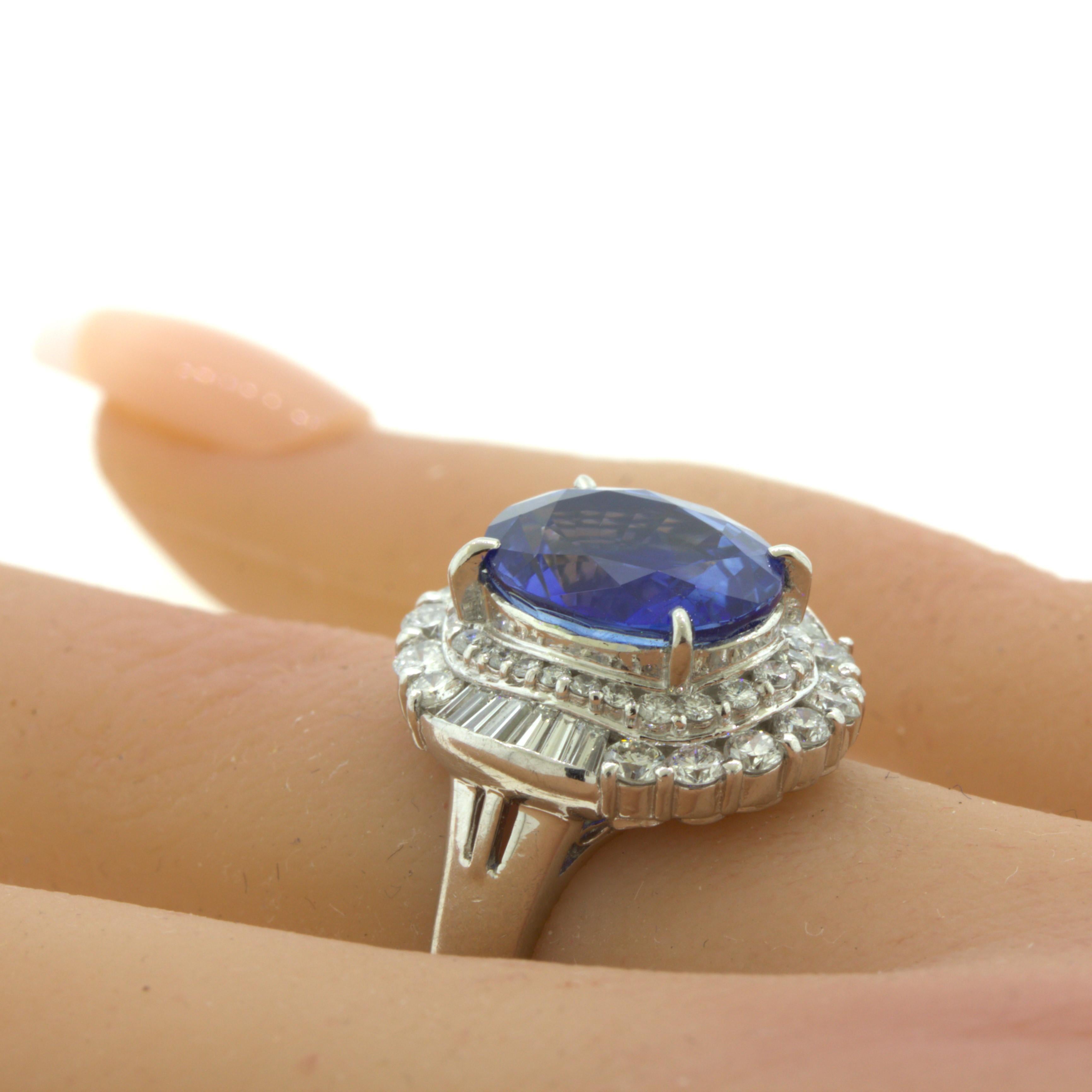 5.07 Carat Blue Sapphire Diamond Platinum Ring For Sale 3