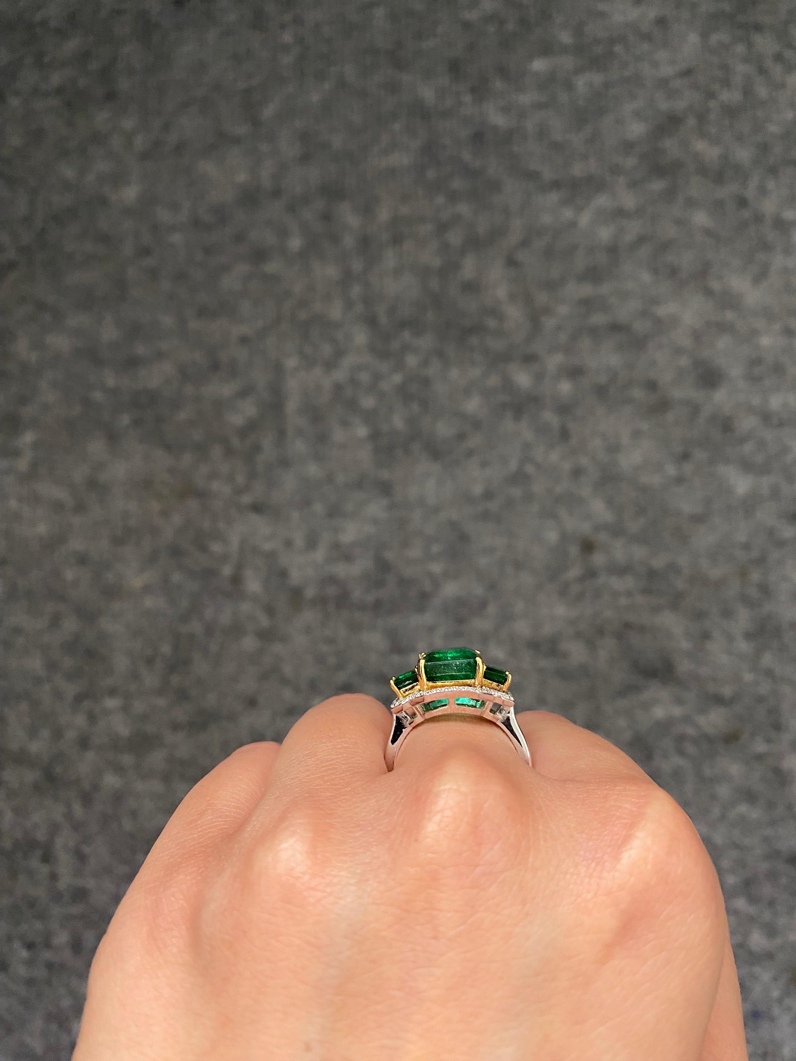 5.07 Carat Emerald and Diamond Three Stone Cocktail Ring For Sale 2