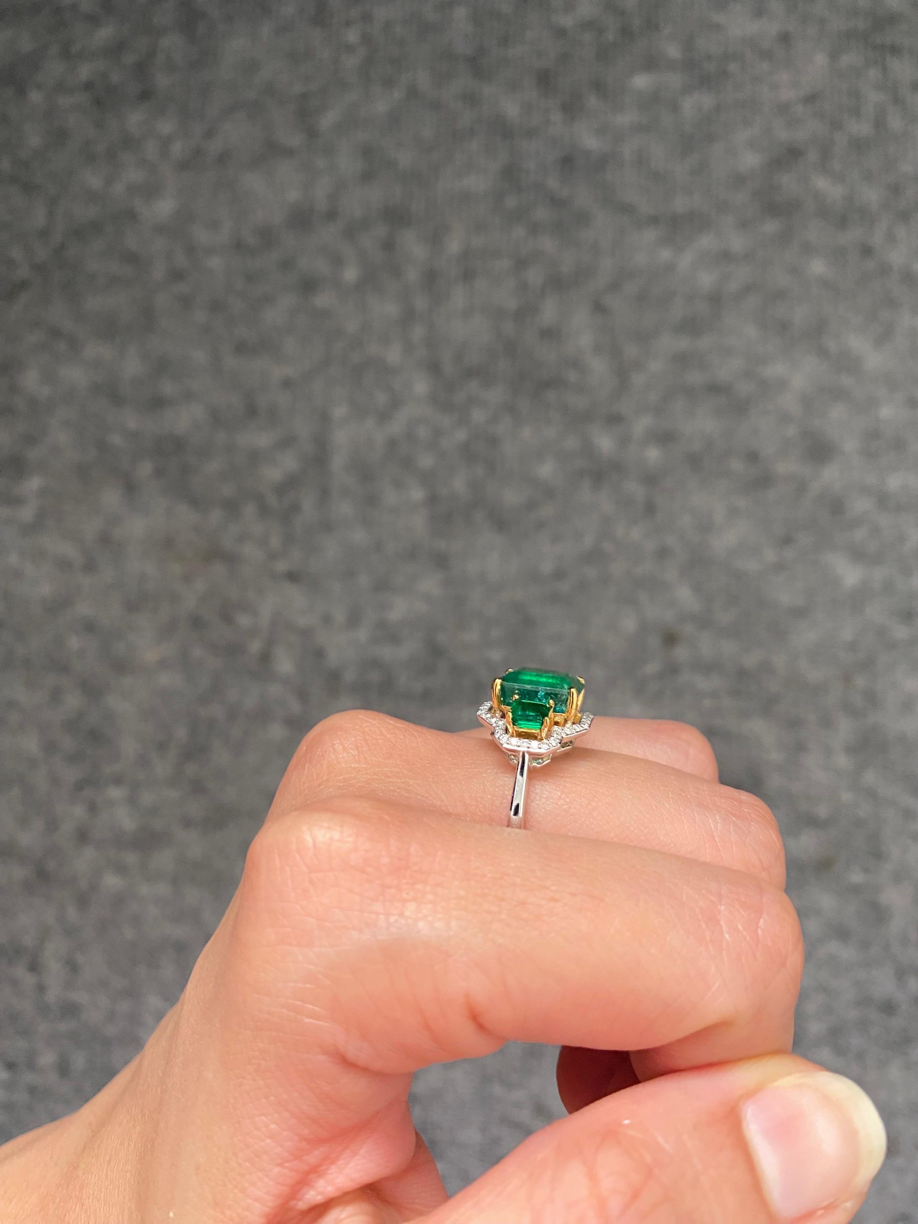 5.07 Carat Emerald and Diamond Three Stone Cocktail Ring For Sale 3
