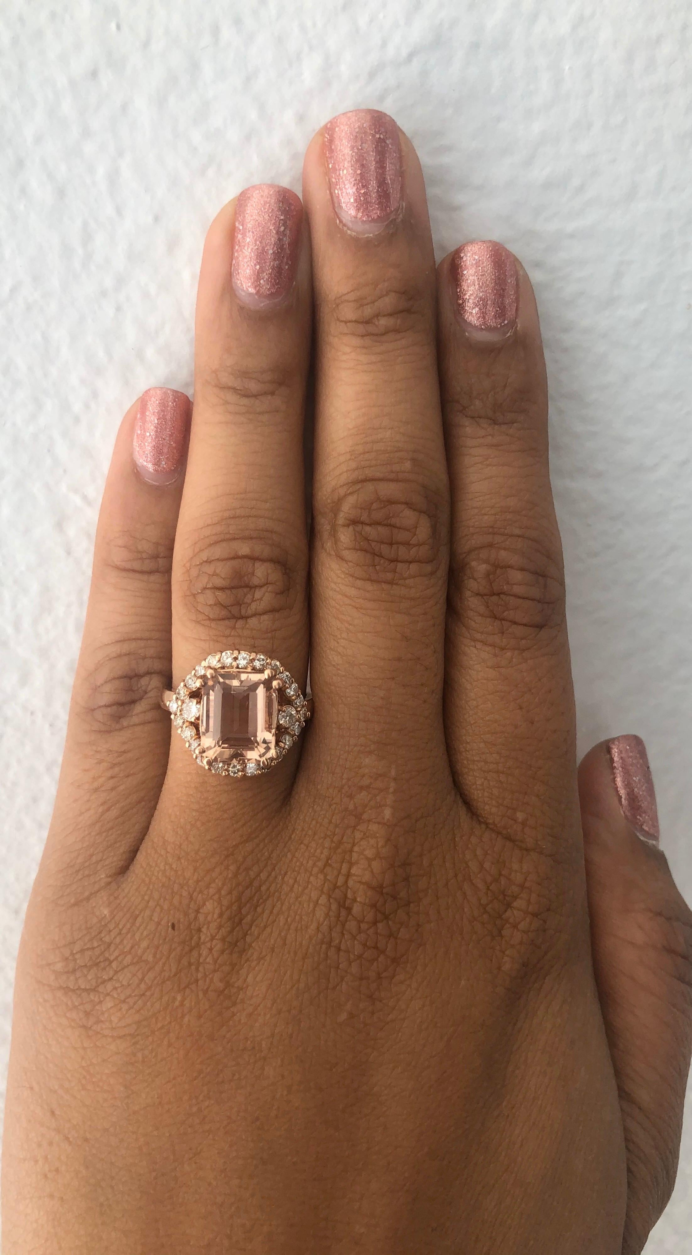 5.07 Carat Morganite Diamond 14 Karat Rose Gold Cocktail Ring In New Condition In Los Angeles, CA