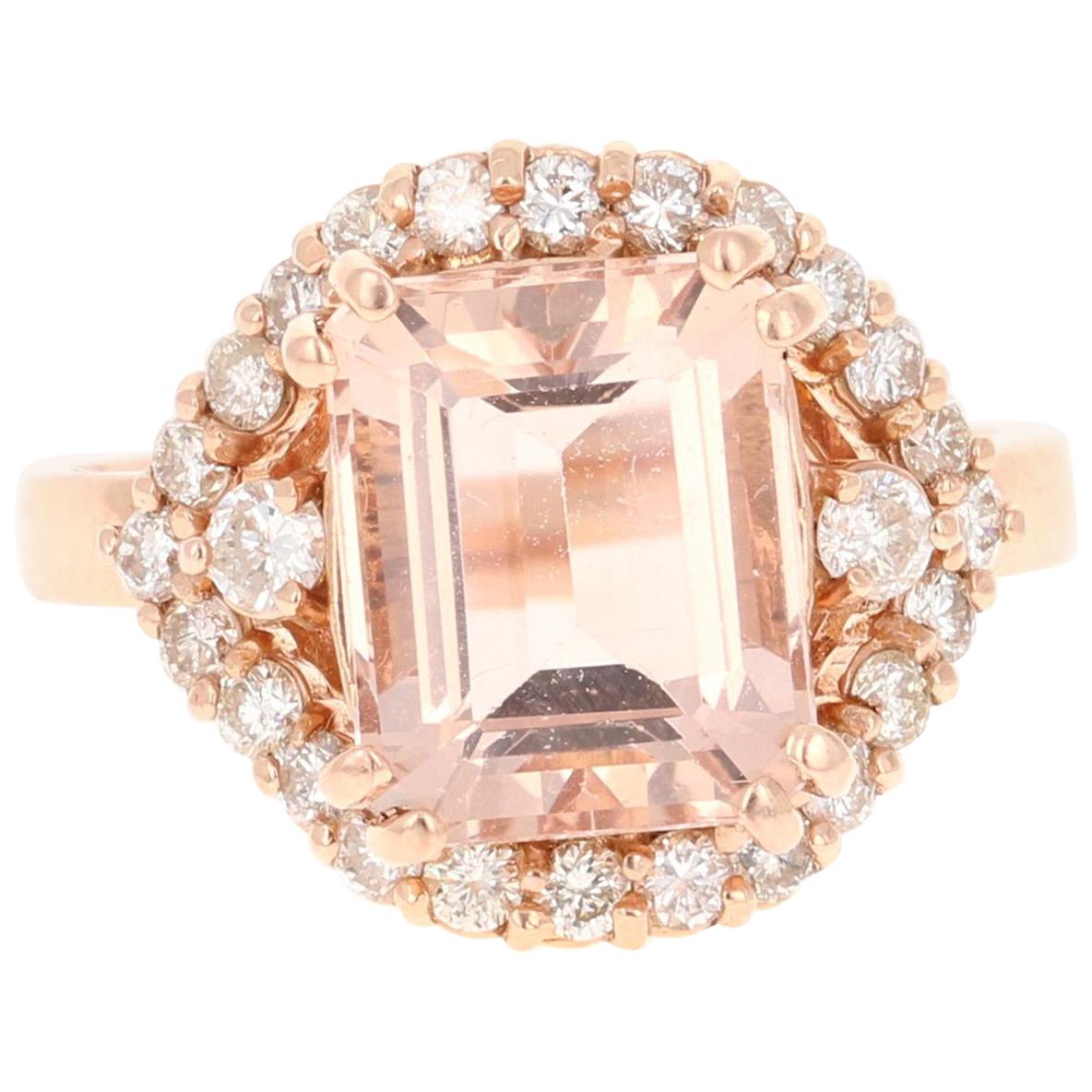 5.07 Carat Morganite Diamond 14 Karat Rose Gold Cocktail Ring