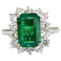 5.07 Carat Natural Emerald Diamonds Cluster Halo Ring 14 Karat