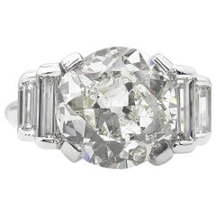 Vintage GIA 5.07 Carat Old European Diamond Engagement Wedding White Gold Ring 