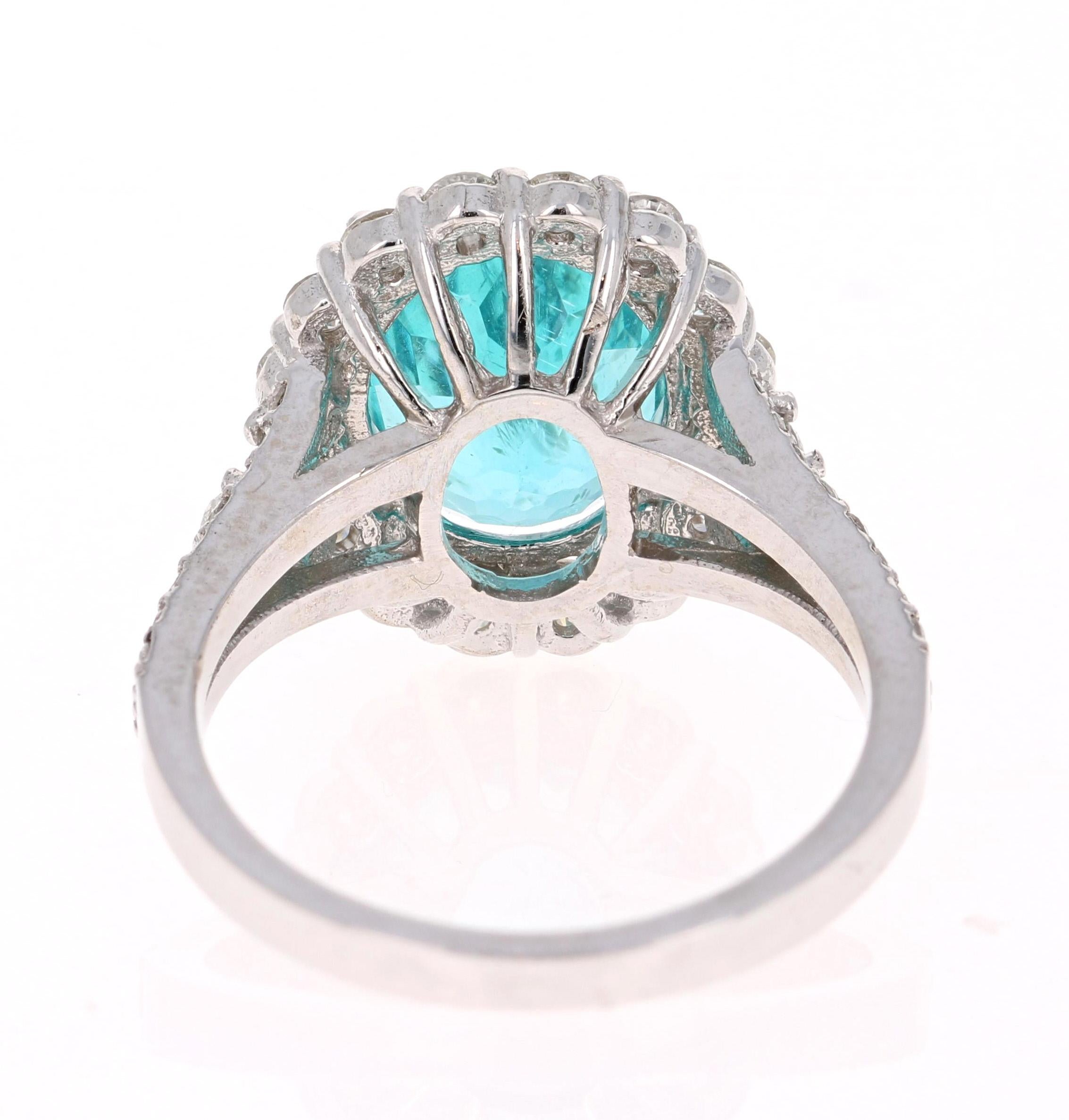 5.07 Carat Oval Cut Apatite Diamond White Gold Bridal Ring In New Condition In Los Angeles, CA