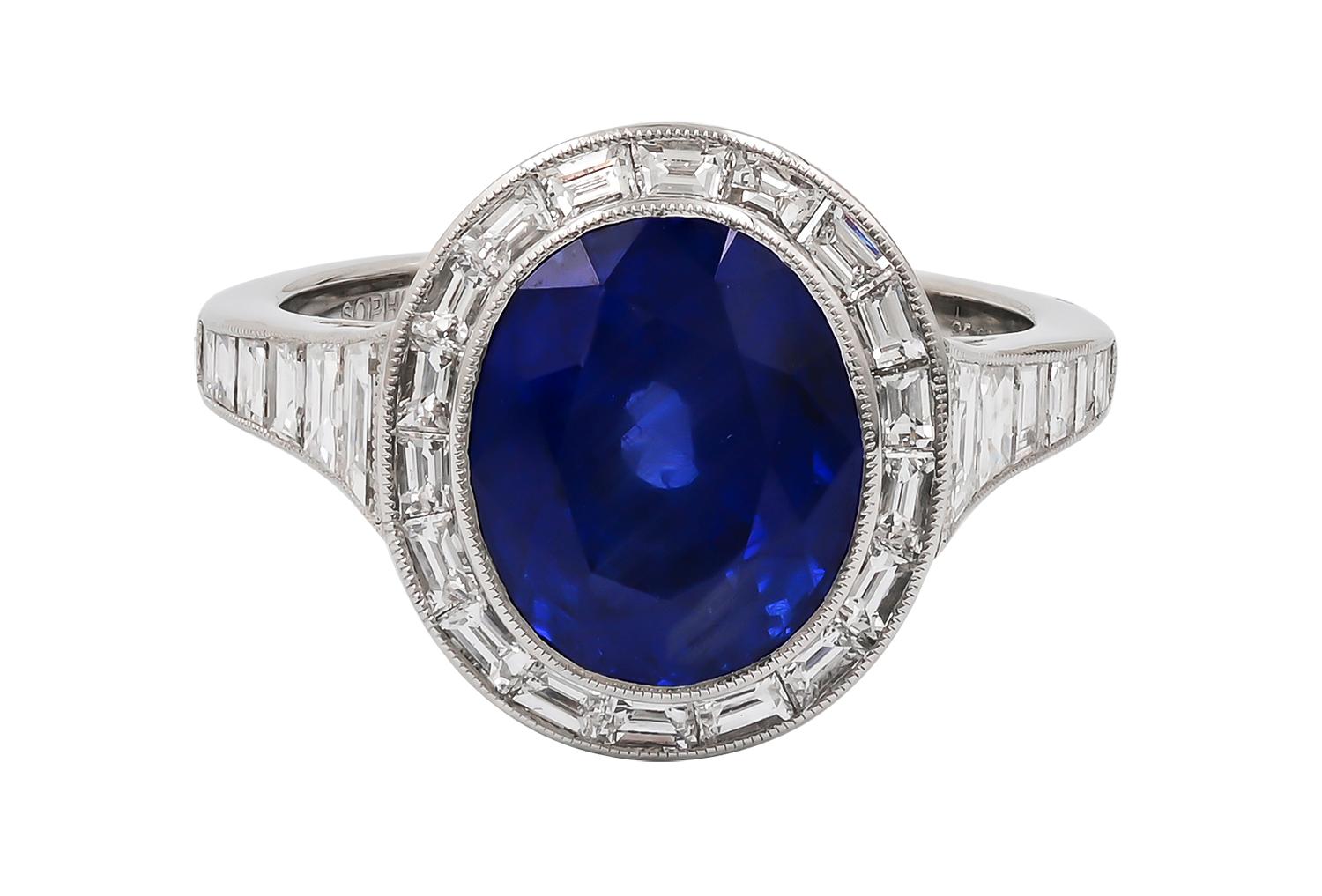 Sophia D Platinum Ring that features 5.07 carat of Blue Sapphire as a center stone surrounded with 1.26 carats of diamonds.

The ring size is a 6.5 and available for resizing.

Sophia D by Joseph Dardashti LTD has been known worldwide for 35 years