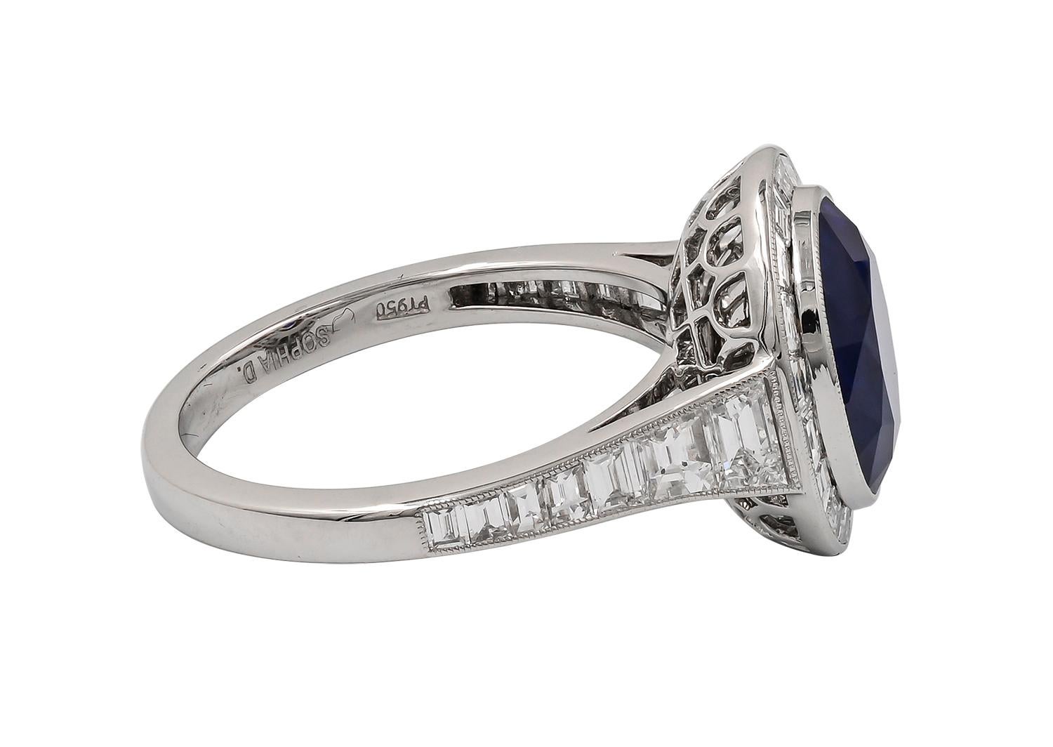 Art Deco Sophia D. 5.07 Carat Blue Sapphire Platinum Ring For Sale