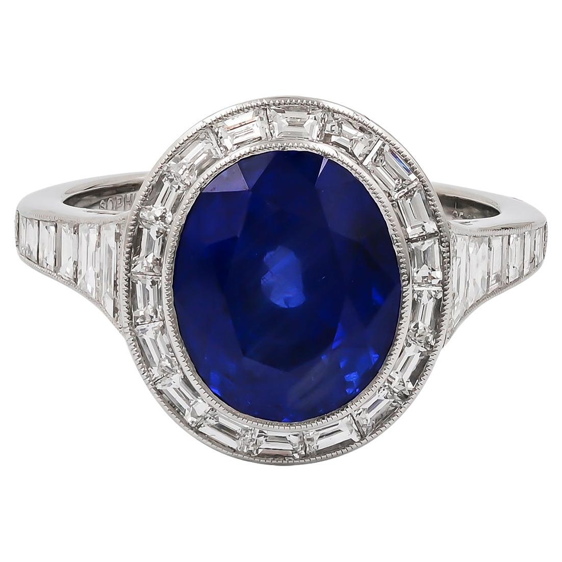 Sophia D. 5.07 Carat Blue Sapphire Platinum Ring For Sale