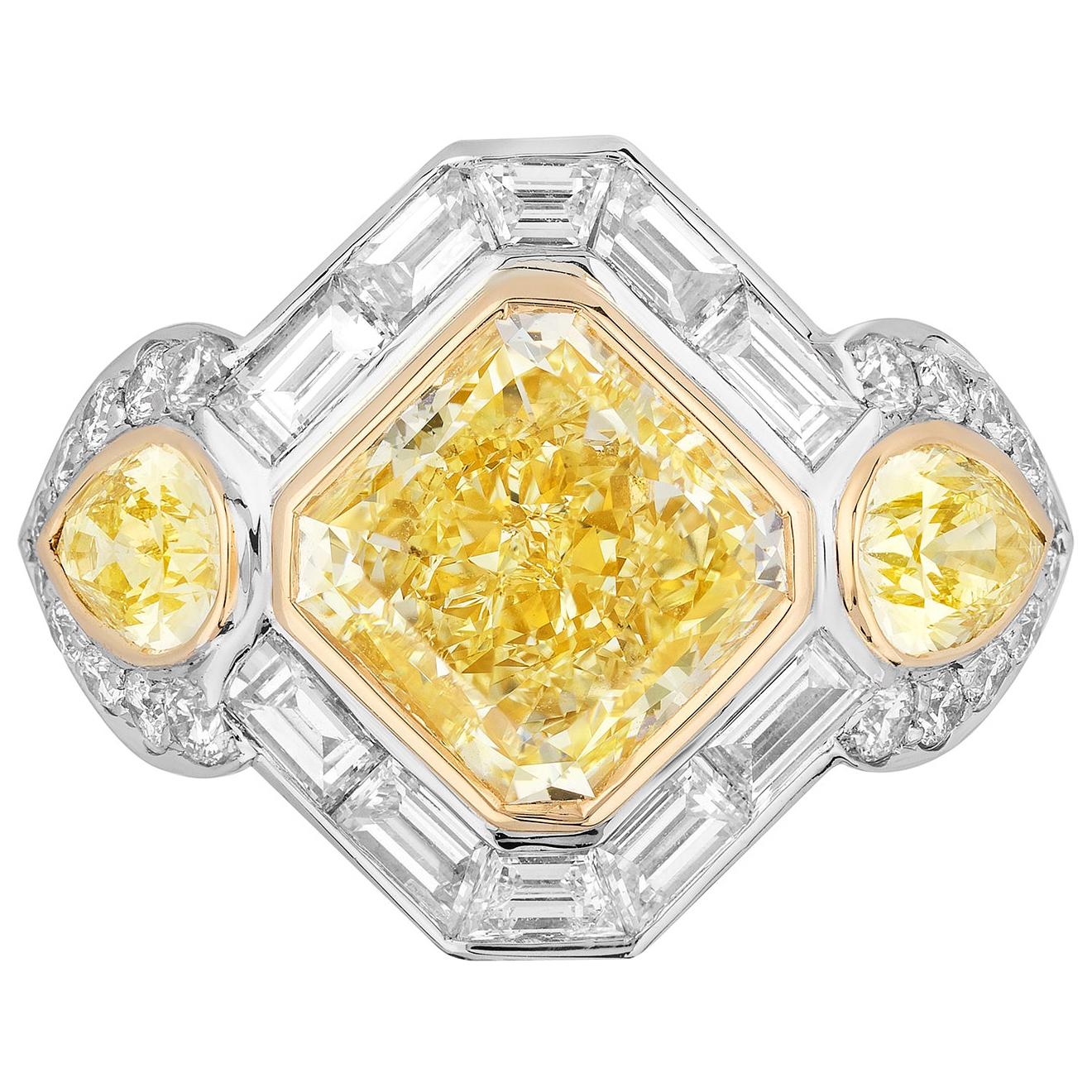 5.07 Carat Yellow Diamond and White Diamond Ring