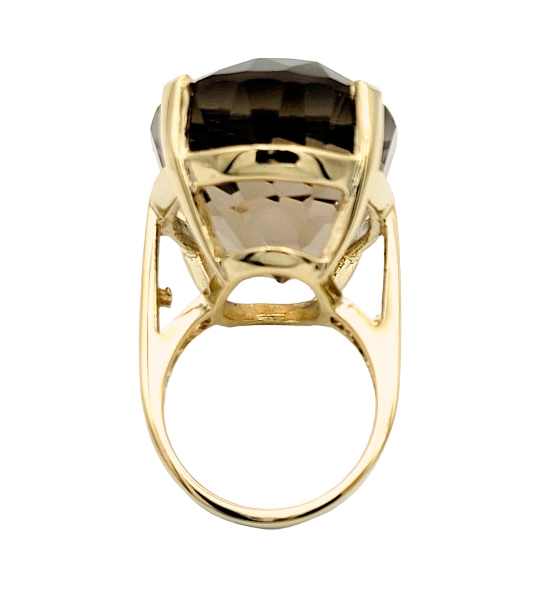 50.71 Carat Oval Cut Smoky Quartz Solitaire 14 Karat Yellow Gold Cocktail Ring For Sale 1