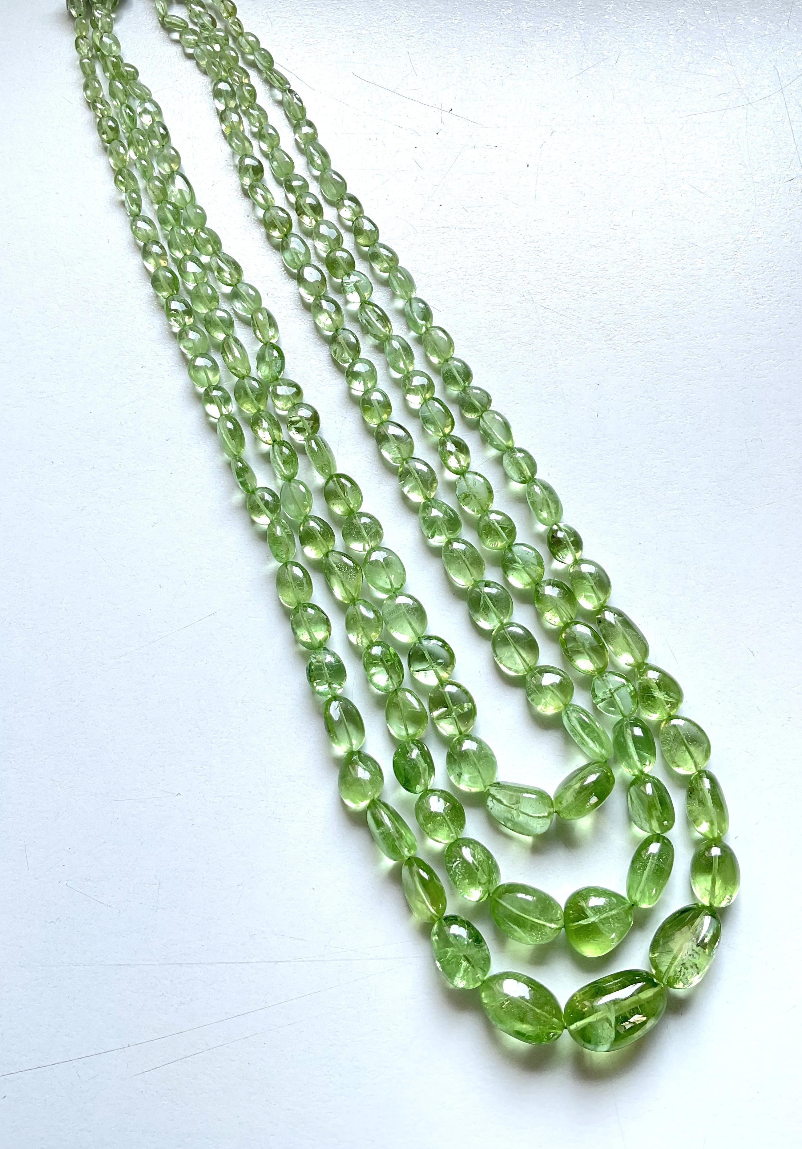 507.40 carats apple green peridot top quality plain tumbled natural necklace gem

Gemstone - Peridot
Size : 4x3 To 18x12
Weight : 507.40 Carats
Strand - 3 Line