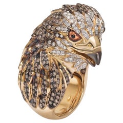 50.75gr White and Brown Diamonds Pavè Hawk Peregrin Falcon Head Ring