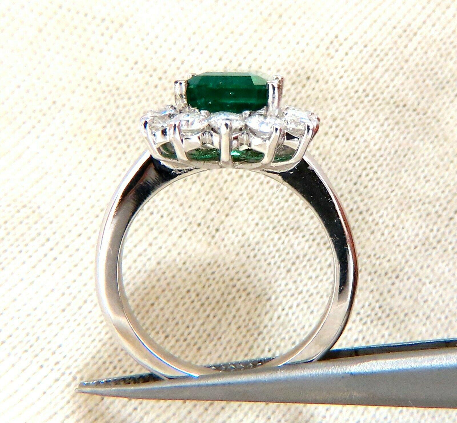 Emerald Cut 5.07 Carat Natural Emerald Diamonds Cluster Halo Ring 14 Karat For Sale