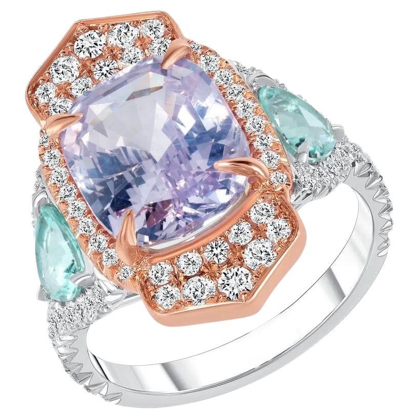 5.07ct untreated lavender Sapphire and Paraiba-type tourmaline ring. For Sale