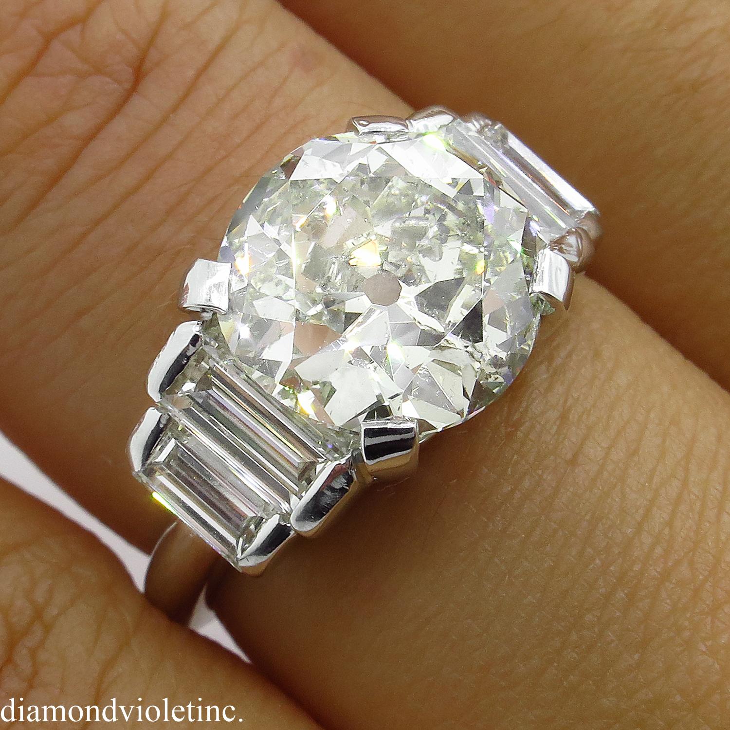 5.07ct Vintage Old European Diamond Engagement Wedding White Gold Ring EGL USA 5