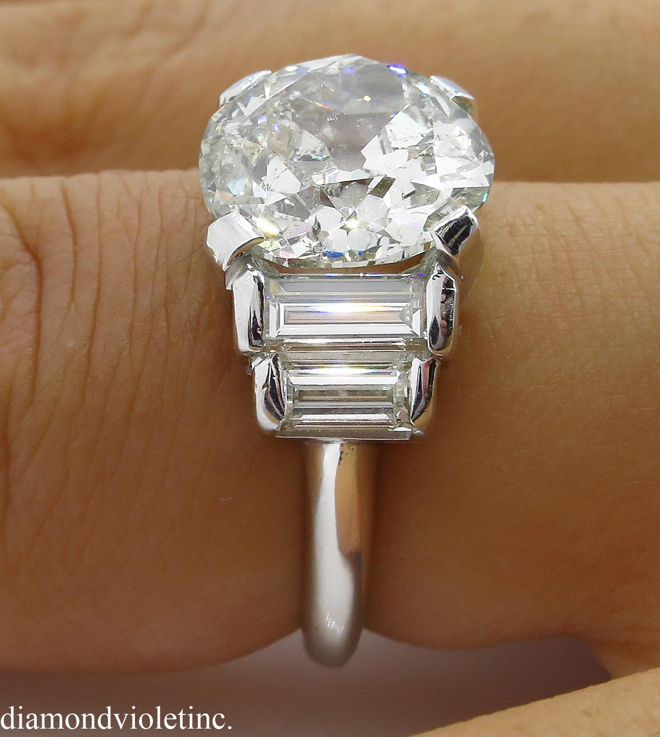 5.07ct Vintage Old European Diamond Engagement Wedding White Gold Ring EGL USA 9