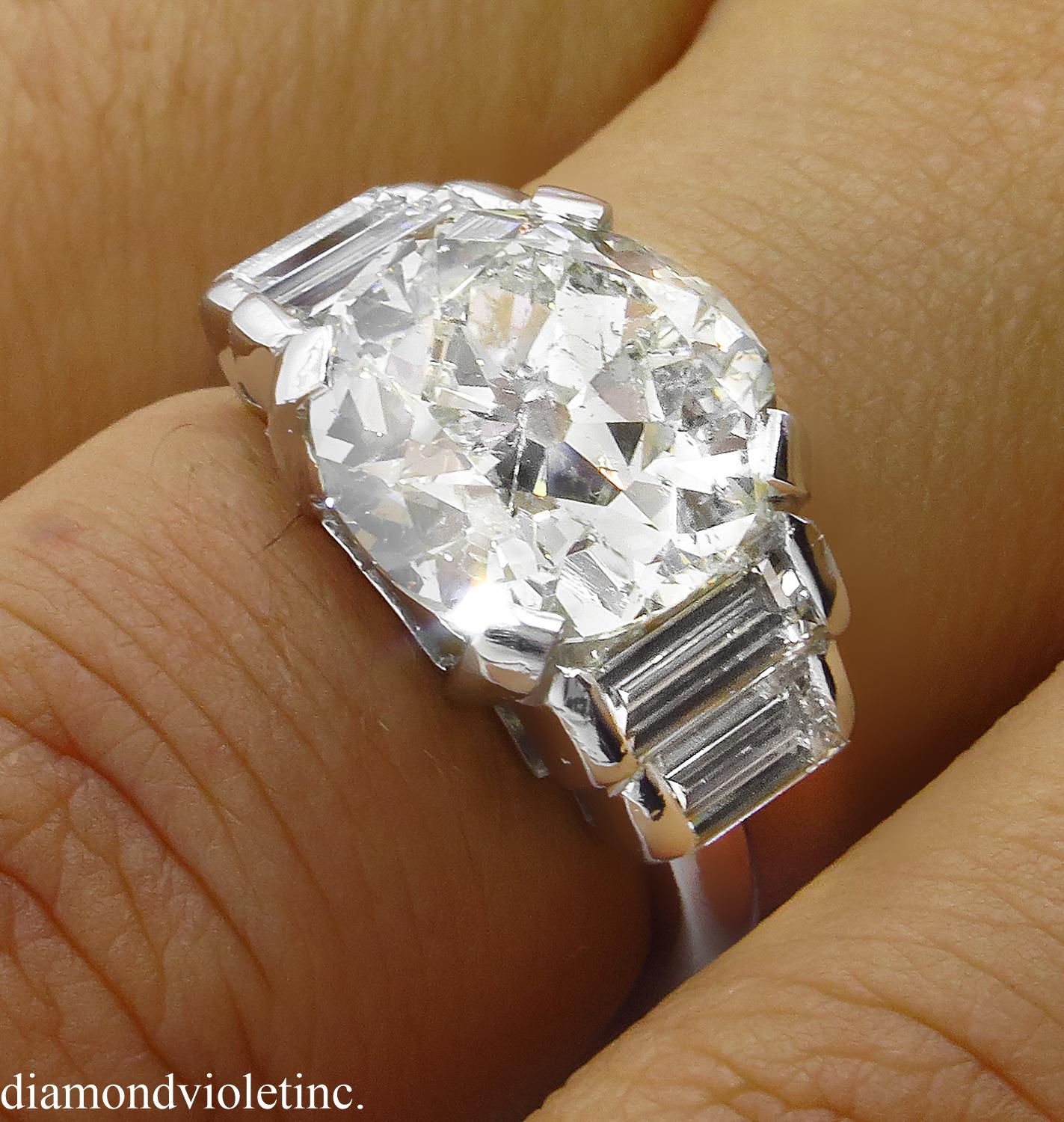 5.07ct Vintage Old European Diamond Engagement Wedding White Gold Ring EGL USA 4