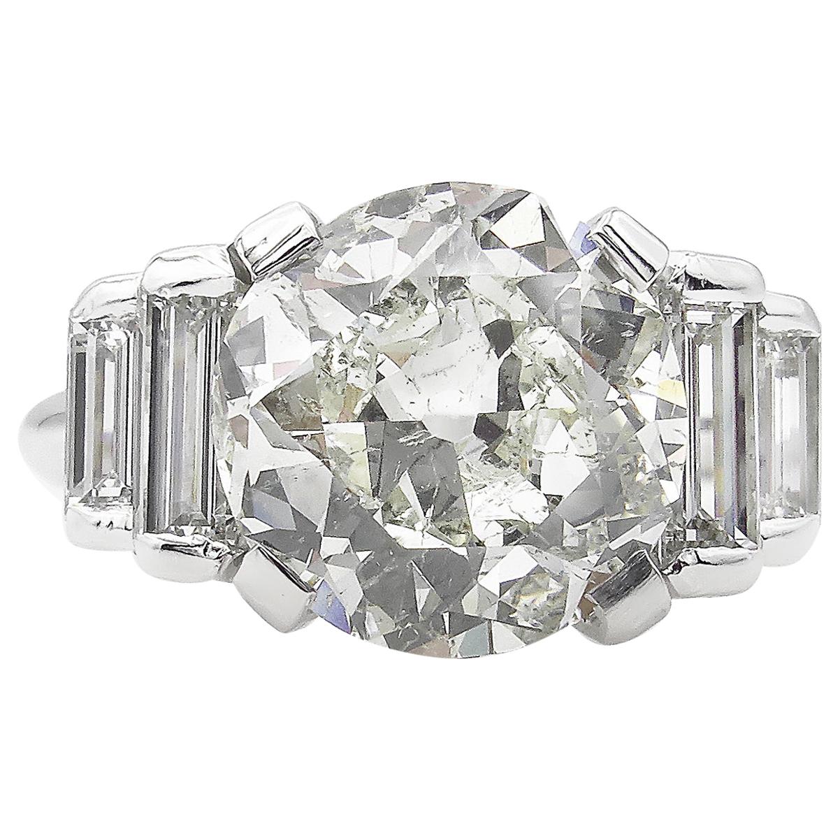 5.07ct Vintage Old European Diamond Engagement Wedding White Gold Ring EGL USA