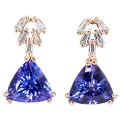 Orecchini pendenti con tanzanite da 5,07 carati e diamanti baguette in oro massiccio 14K  TR 9mm