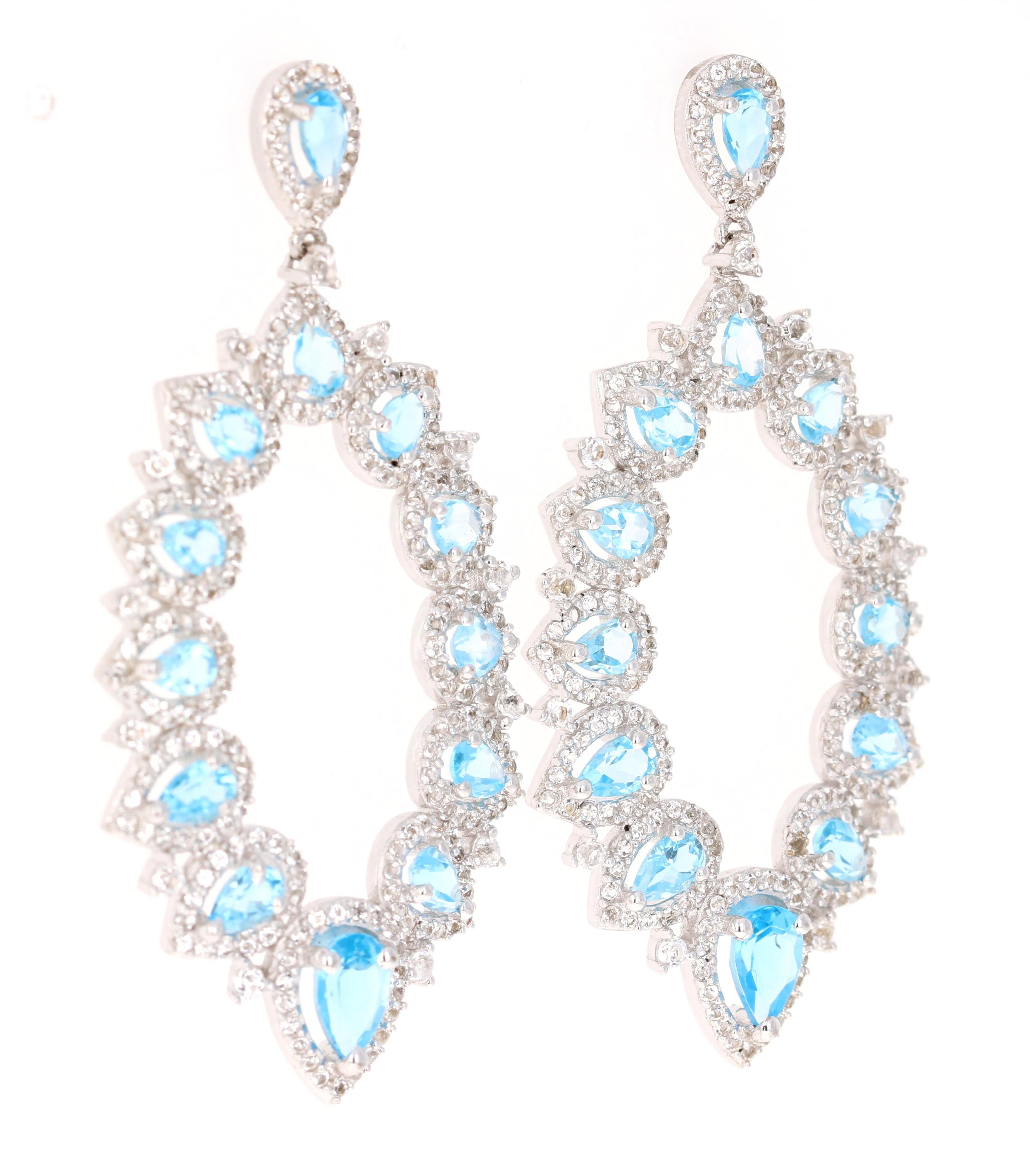 Stunning Chandelier Dangle Earrings 

These earrings have 5.08 Carats of Blue Topaz and White Topaz.

They are beautifully curated in 925 Silver.

They are 2 inches long. 
