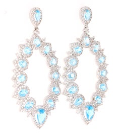 Pendientes de Plata Topacio Azul Topacio Blanco de 5,08 Quilates