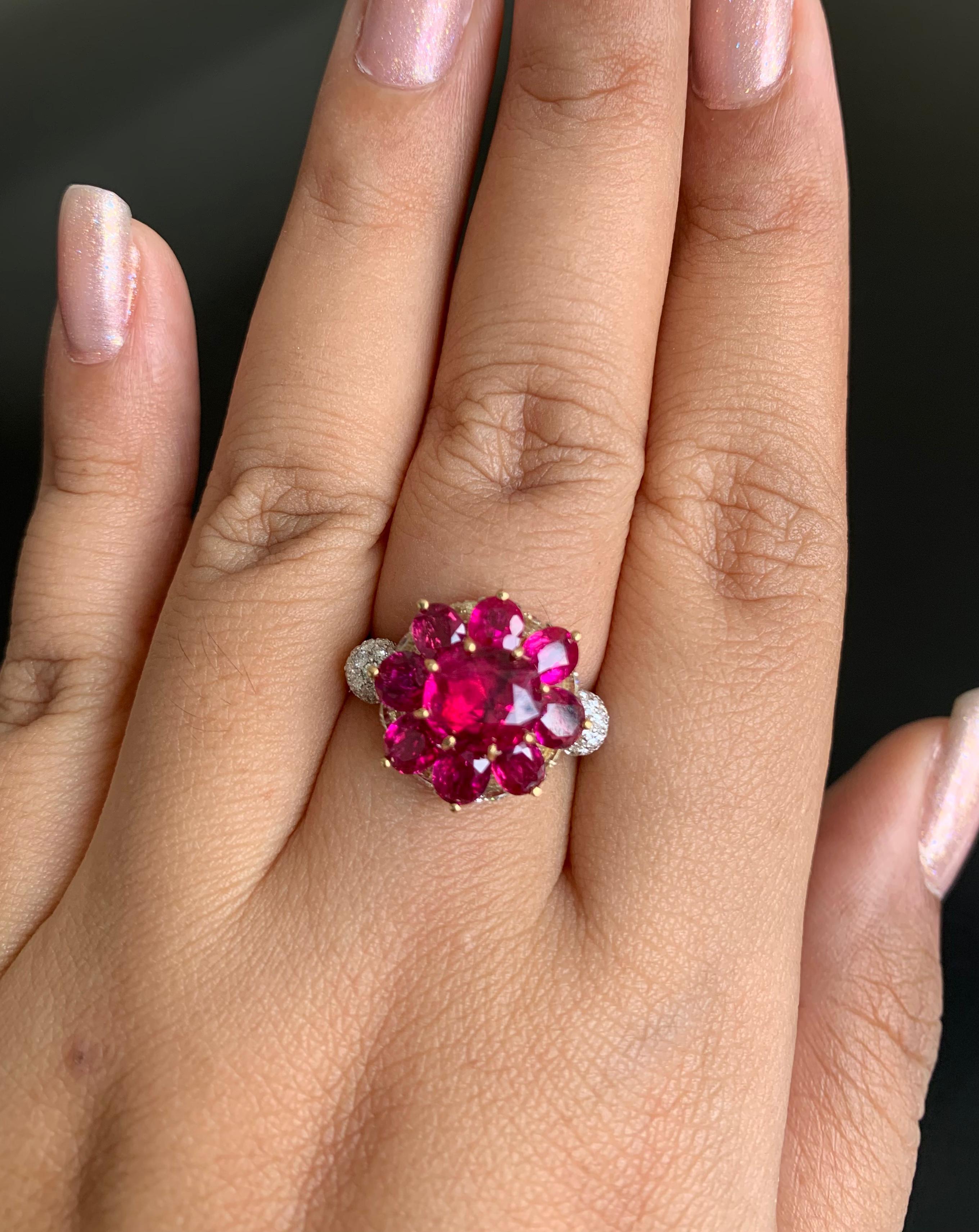 5.08 Carat Burma Ruby No Heat and Diamond Ring in 18 Karat White Gold In New Condition For Sale In Bangkok, TH