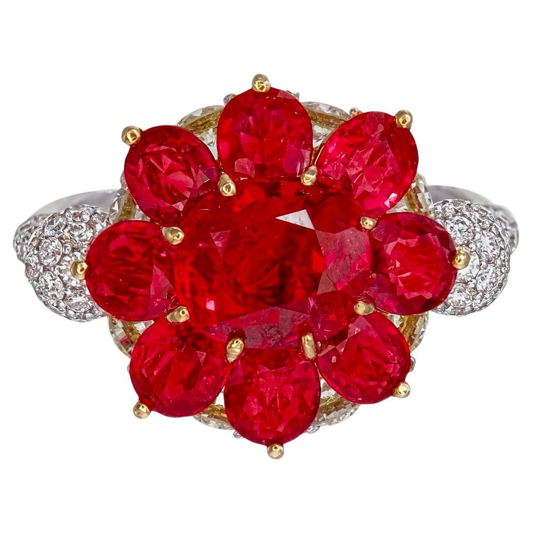 5.08 Carat Burma Ruby No Heat and Diamond Ring in 18 Karat White Gold For Sale