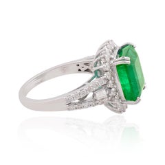 5.08 Carat Emerald Cocktail Ring 0.92 Carat Diamond 10 Karat White Gold Jewelry