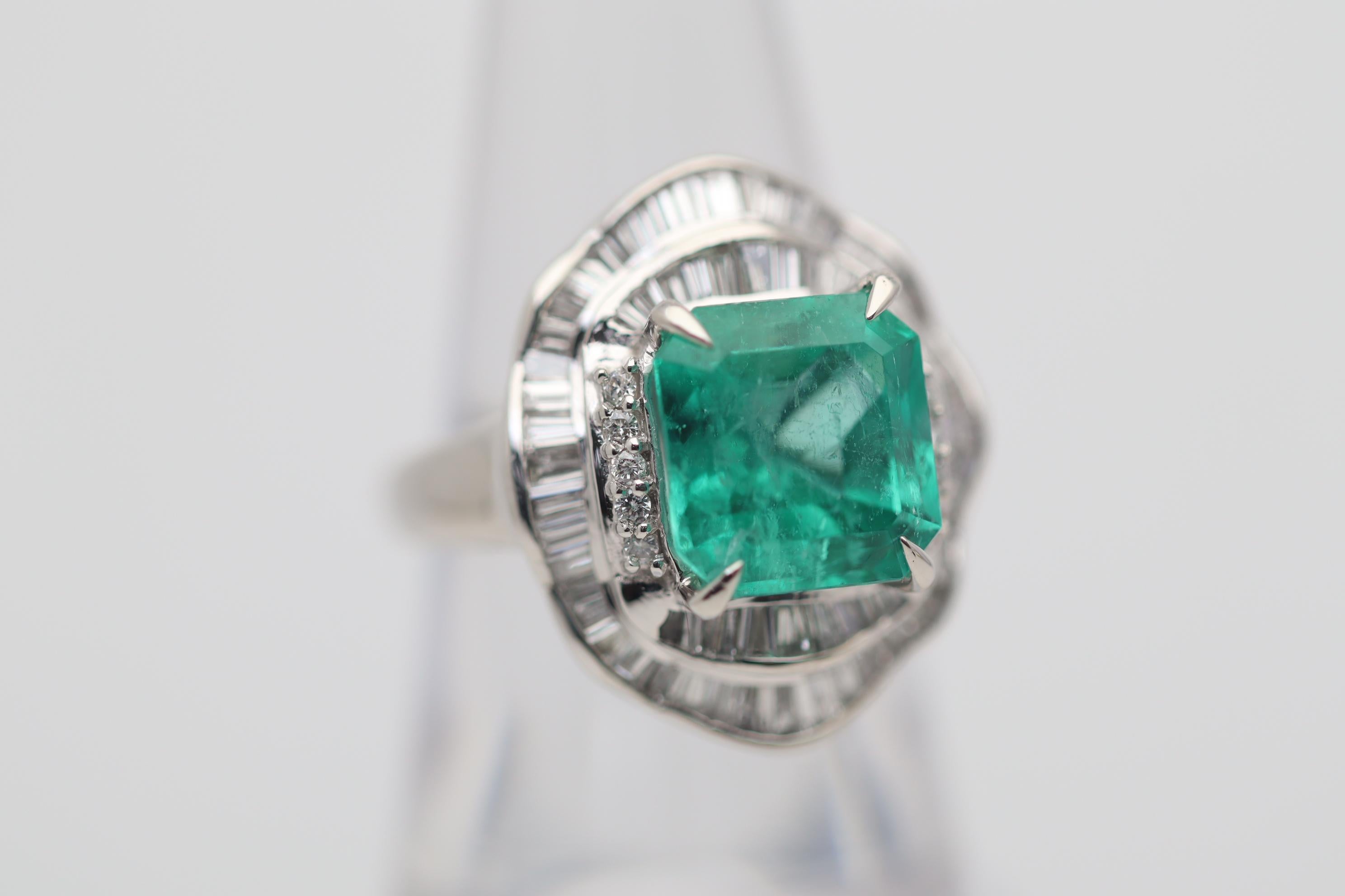 Emerald Cut 5.08 Carat Emerald Diamond Platinum Ring For Sale