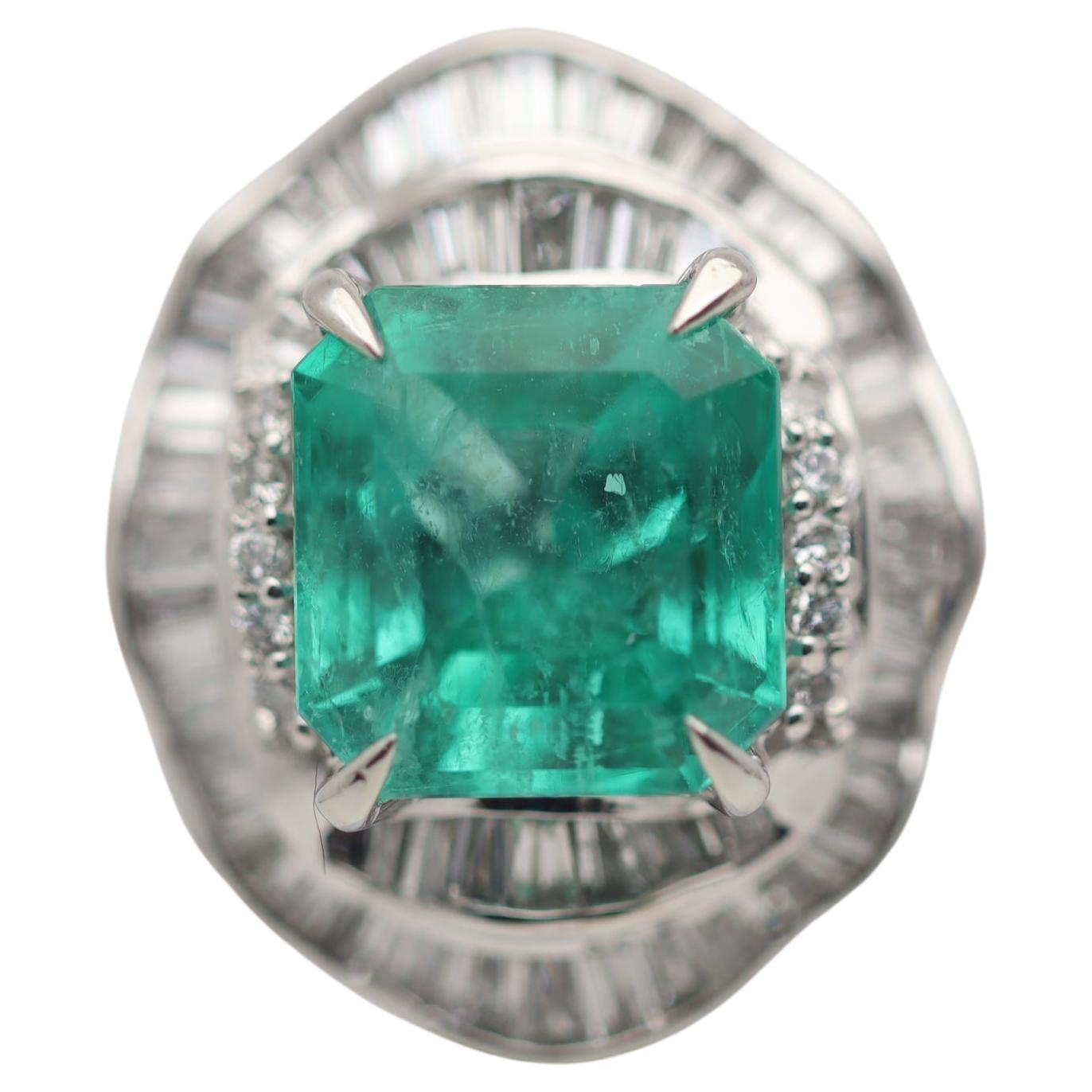 5.08 Carat Emerald Diamond Platinum Ring