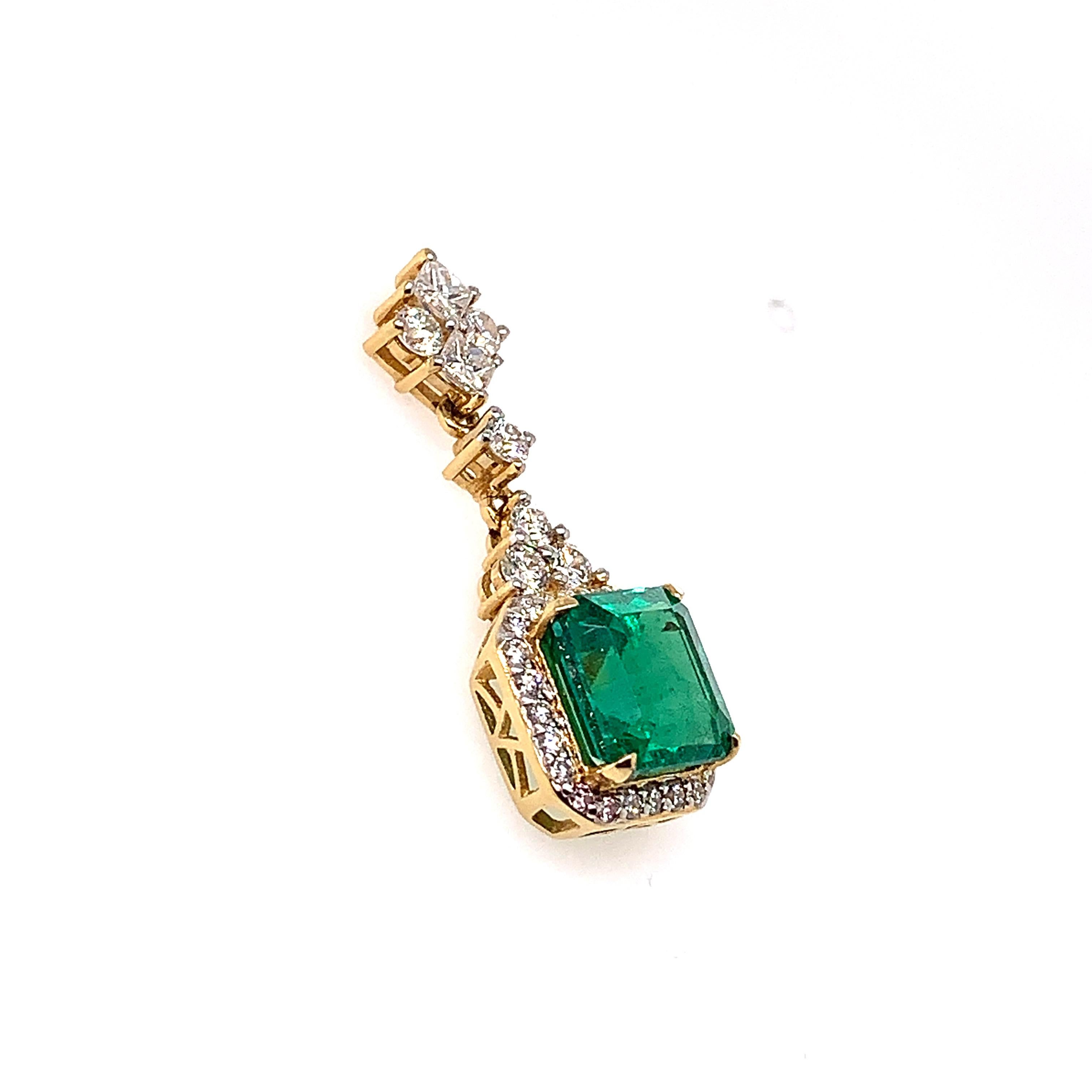 Octagon Cut Sunita Nahata GRS Certified Emerald 5.00ct. Earrings in 18KYG with Diamond. For Sale