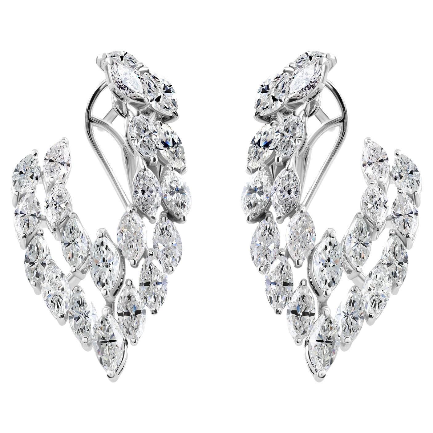 Pendientes de aro de diamantes marquesa naturales de 5,08 quilates hechos a mano Oro blanco de 14 quilates en venta