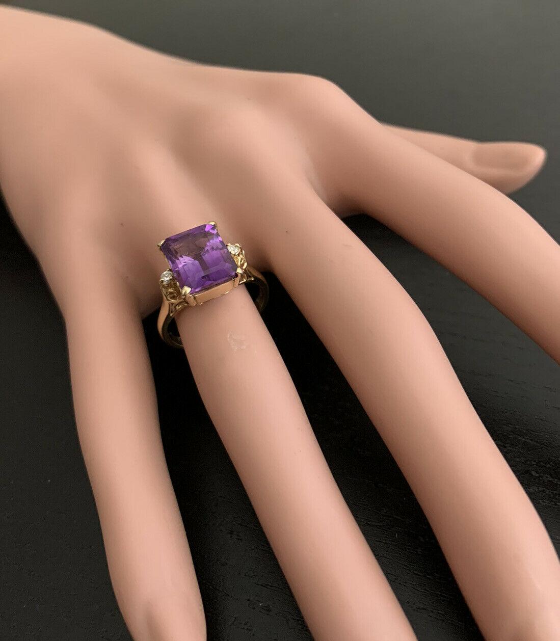 5.08 Carat Natural Amethyst and Diamond 14 Karat Solid Yellow Gold Ring For Sale 1