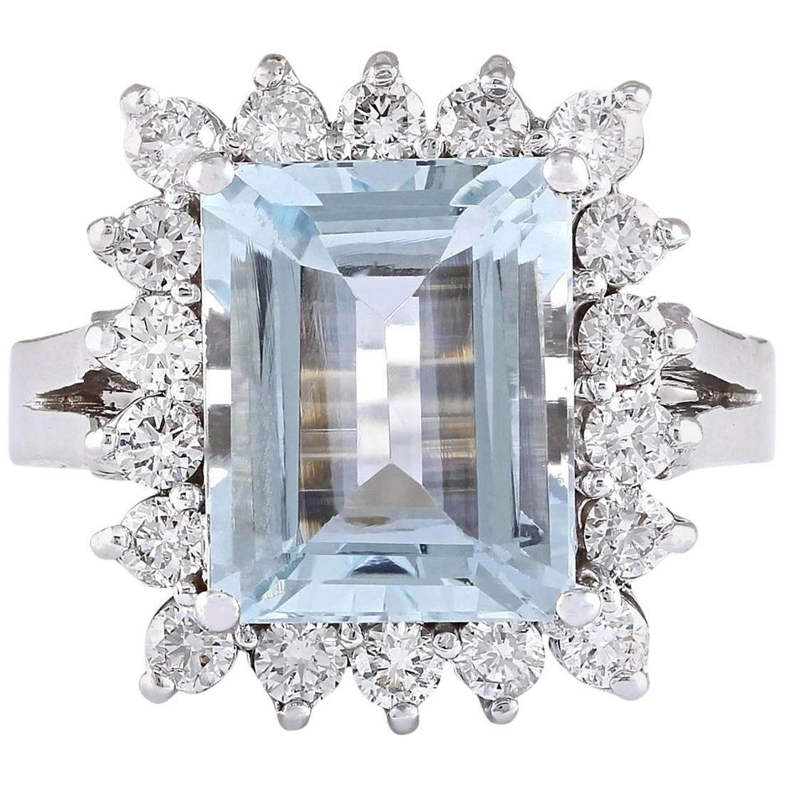 Natural Aquamarine 14 Karat White Gold Diamond Ring