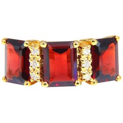 5.08 Carat Natural Red Garnets Diamonds Ring 14 Karat Three-Stone