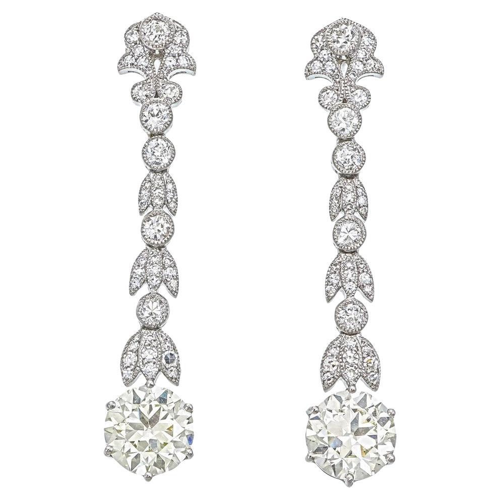 5,08 Karat Altschliff-Diamant-Baumelohrringe