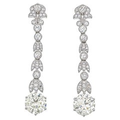 5.08 Carat Old Cut Diamond Dangling Earrings