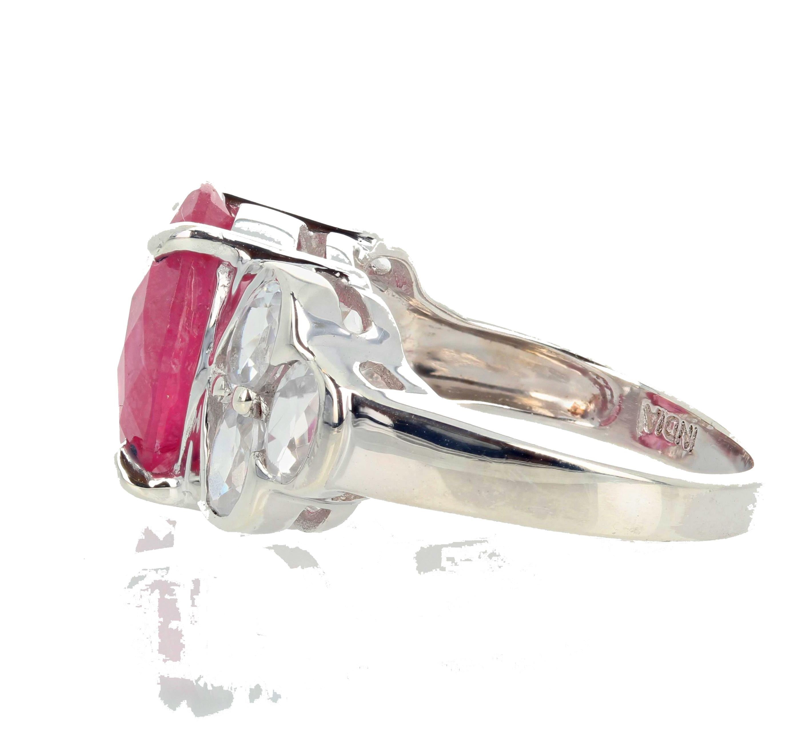 Oval Cut AJD Beautiful Bright 5.08Ct Pink Tourmaline & White Topaz Ring 