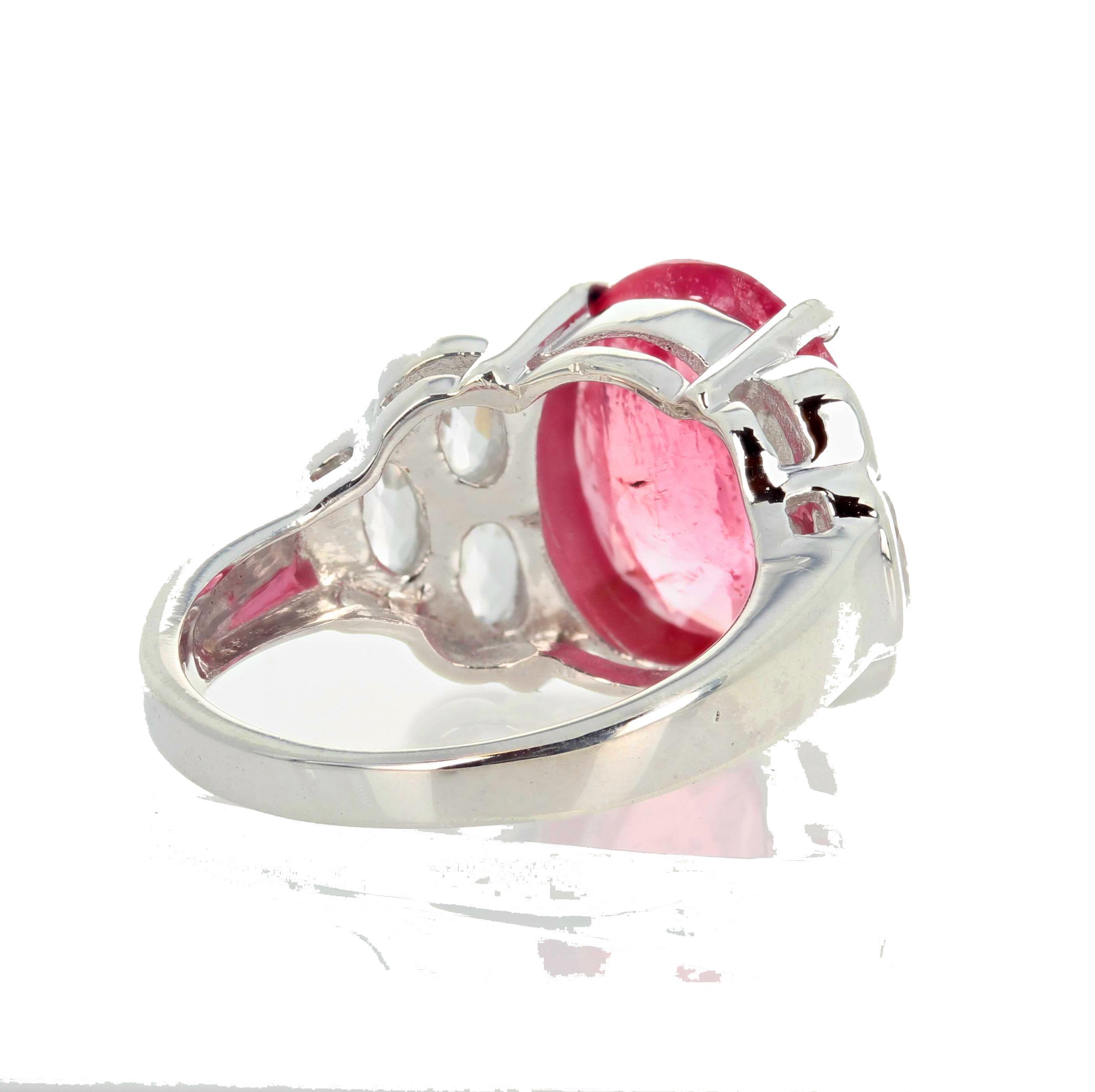 AJD Beautiful Bright 5.08Ct Pink Tourmaline & White Topaz Ring  In New Condition In Raleigh, NC