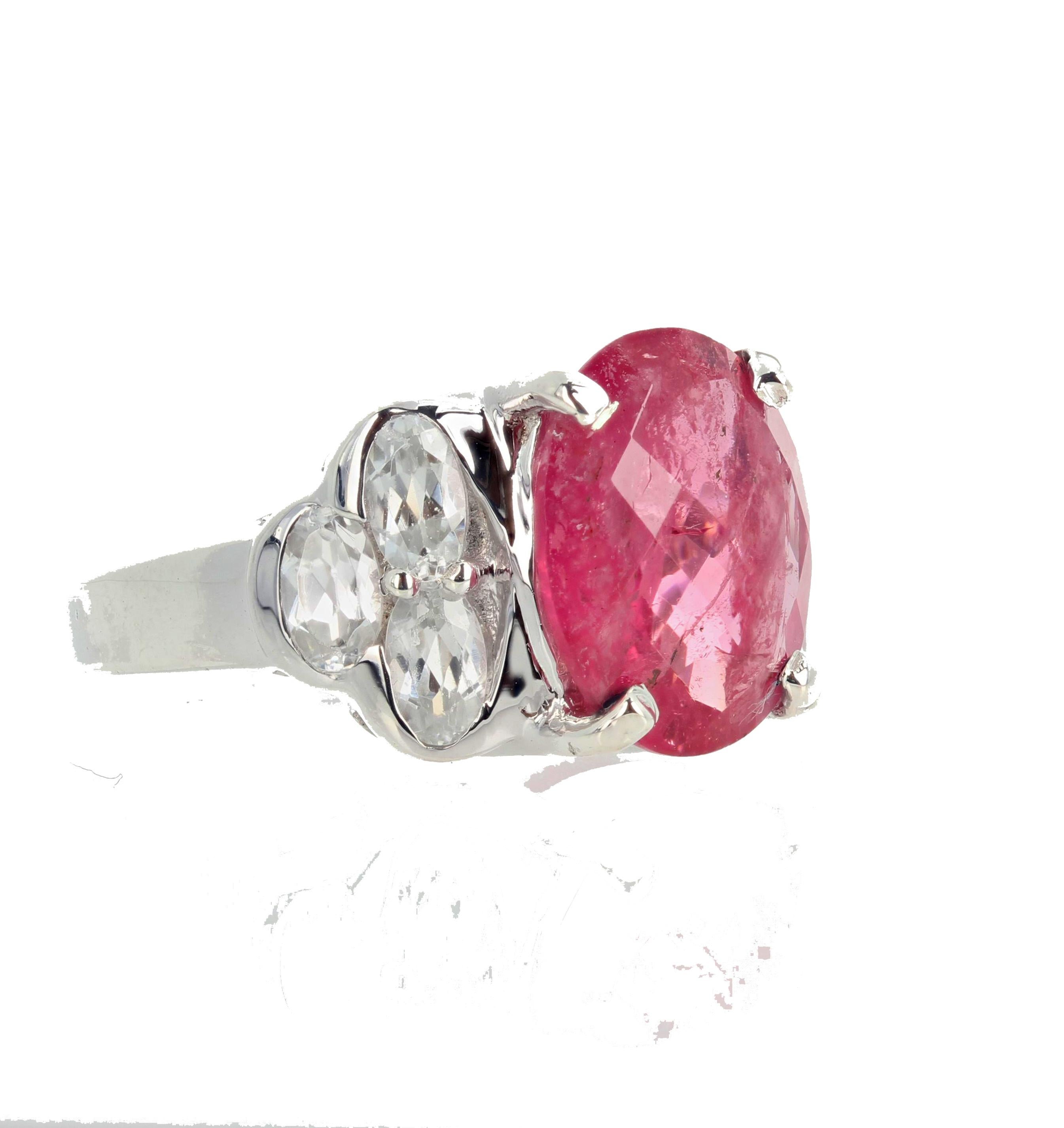 Women's or Men's AJD Beautiful Bright 5.08Ct Pink Tourmaline & White Topaz Ring 