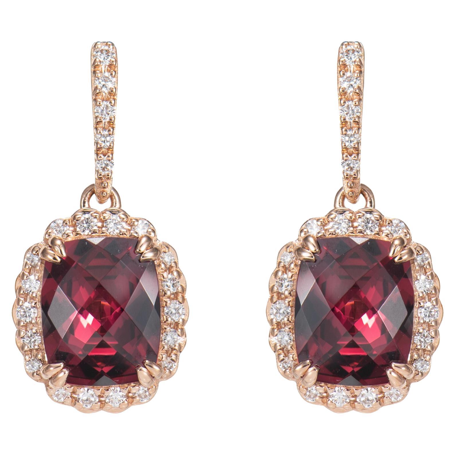 5.08 Carat Rhodolite Drop Earring in 18 Karat Rose Gold with Diamond For Sale