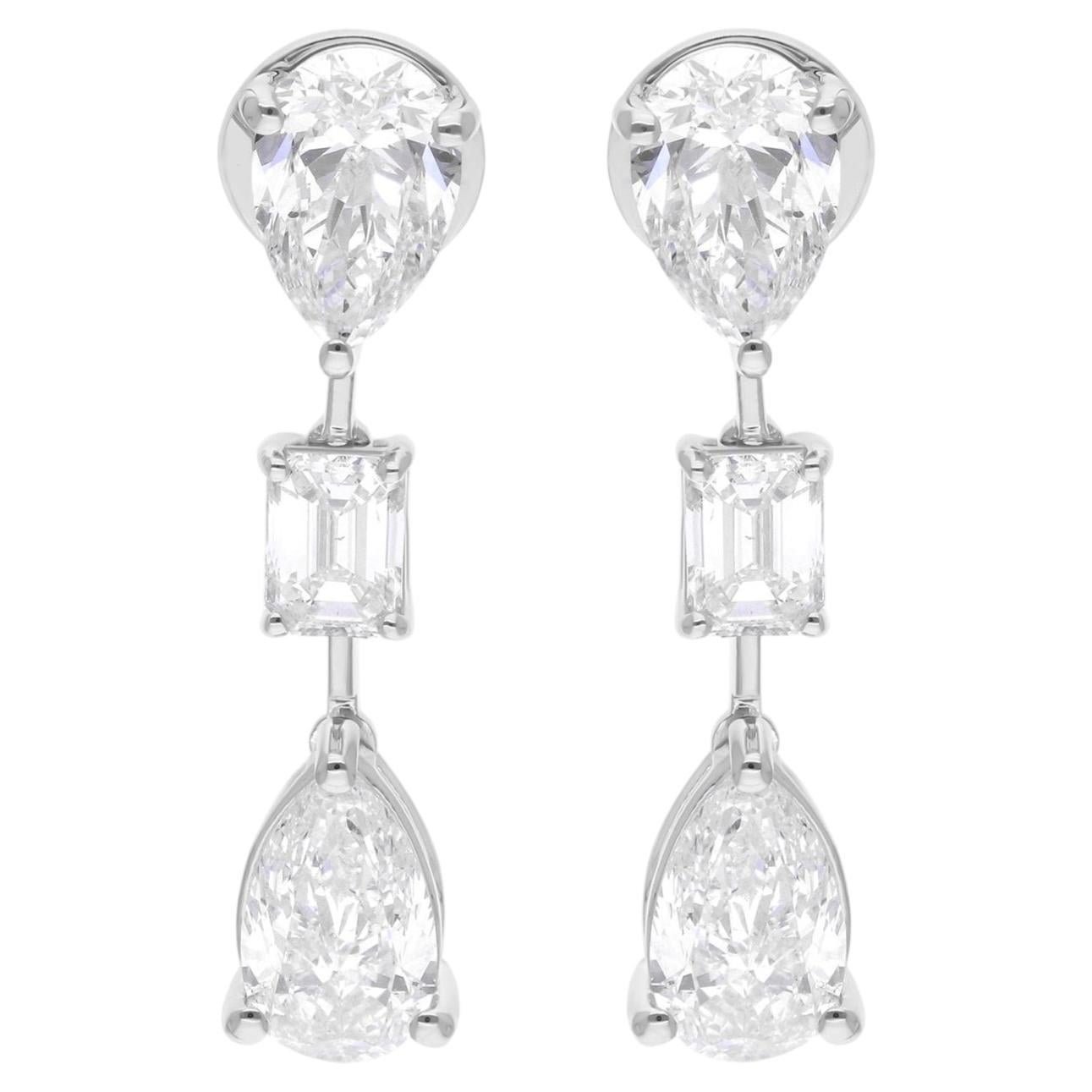 5.08 Carat SI Clarity HI Color Diamond Dangle Earrings 18 Karat White Gold