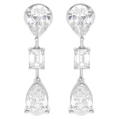 5.08 Carat SI Clarity HI Color Diamond Dangle Earrings 18 Karat White Gold