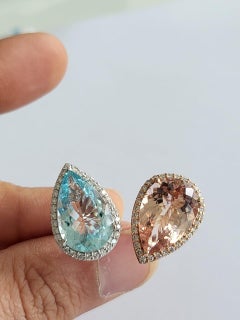 5.08 Carats Aquamarine, 5.86 Carats Morganite & Diamonds Toi & Moi Cocktail Ring