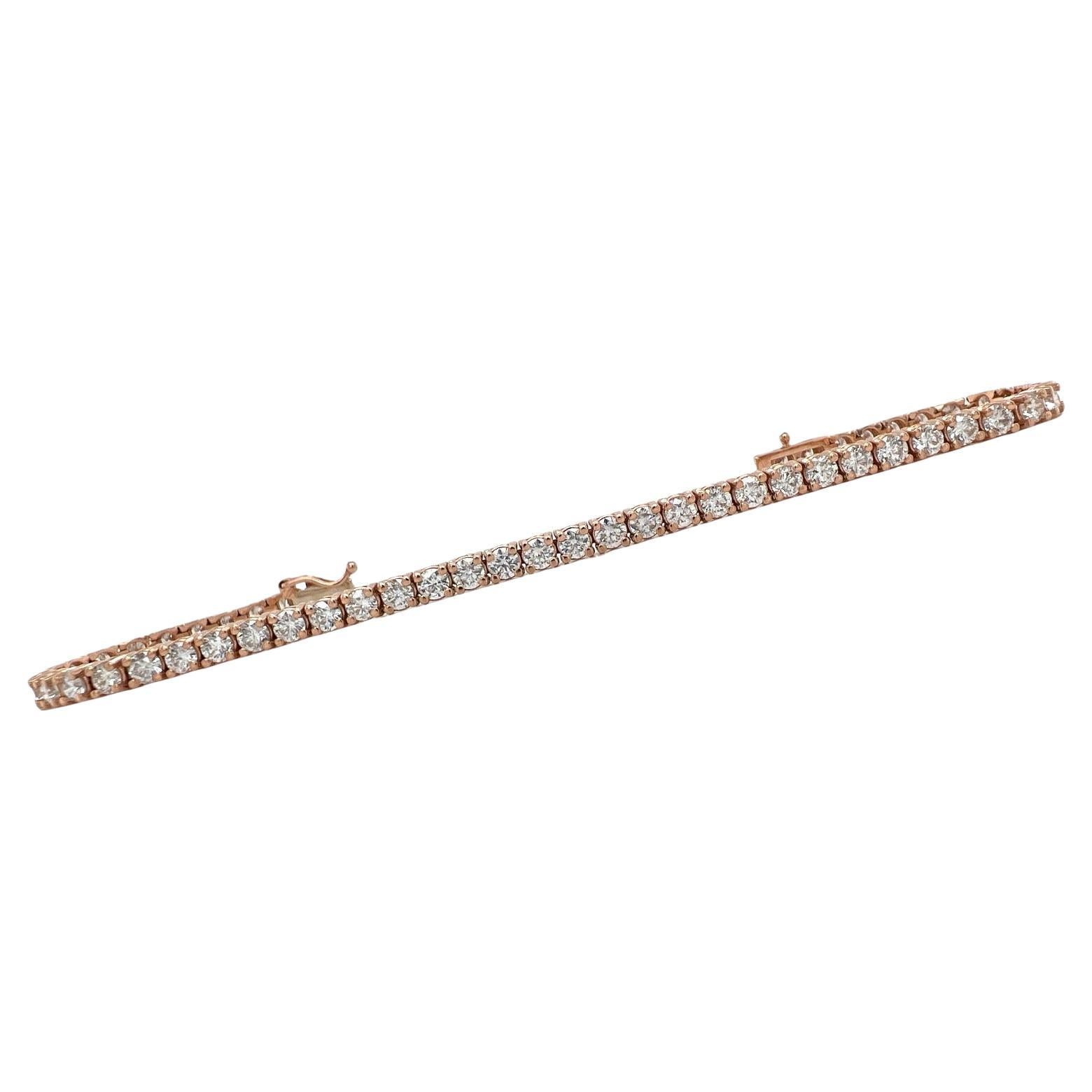 Bracelet tennis en or rose avec diamants ronds brillants de 5,08 carats poids total, neuf