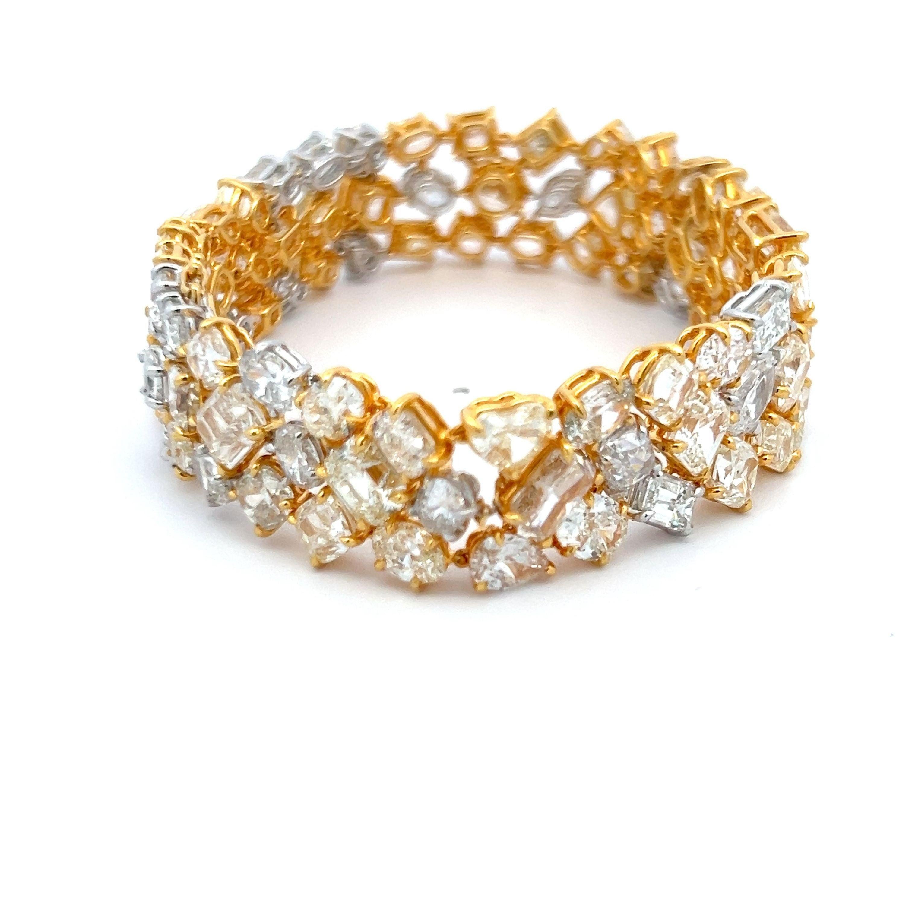 Pulsera de tenis de oro/platino de 18 quilates y dos tonos con diamantes VS-SI de corte mixto de 50,82 quilates en venta 1