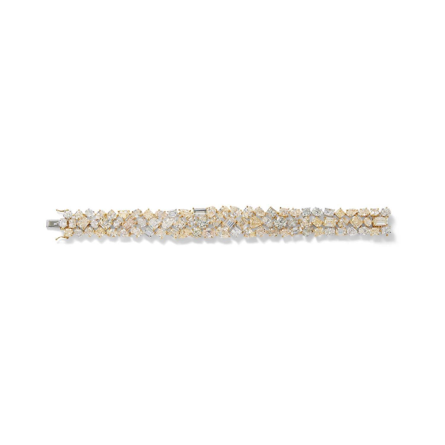 Pulsera de tenis de oro/platino de 18 quilates y dos tonos con diamantes VS-SI de corte mixto de 50,82 quilates en venta 3