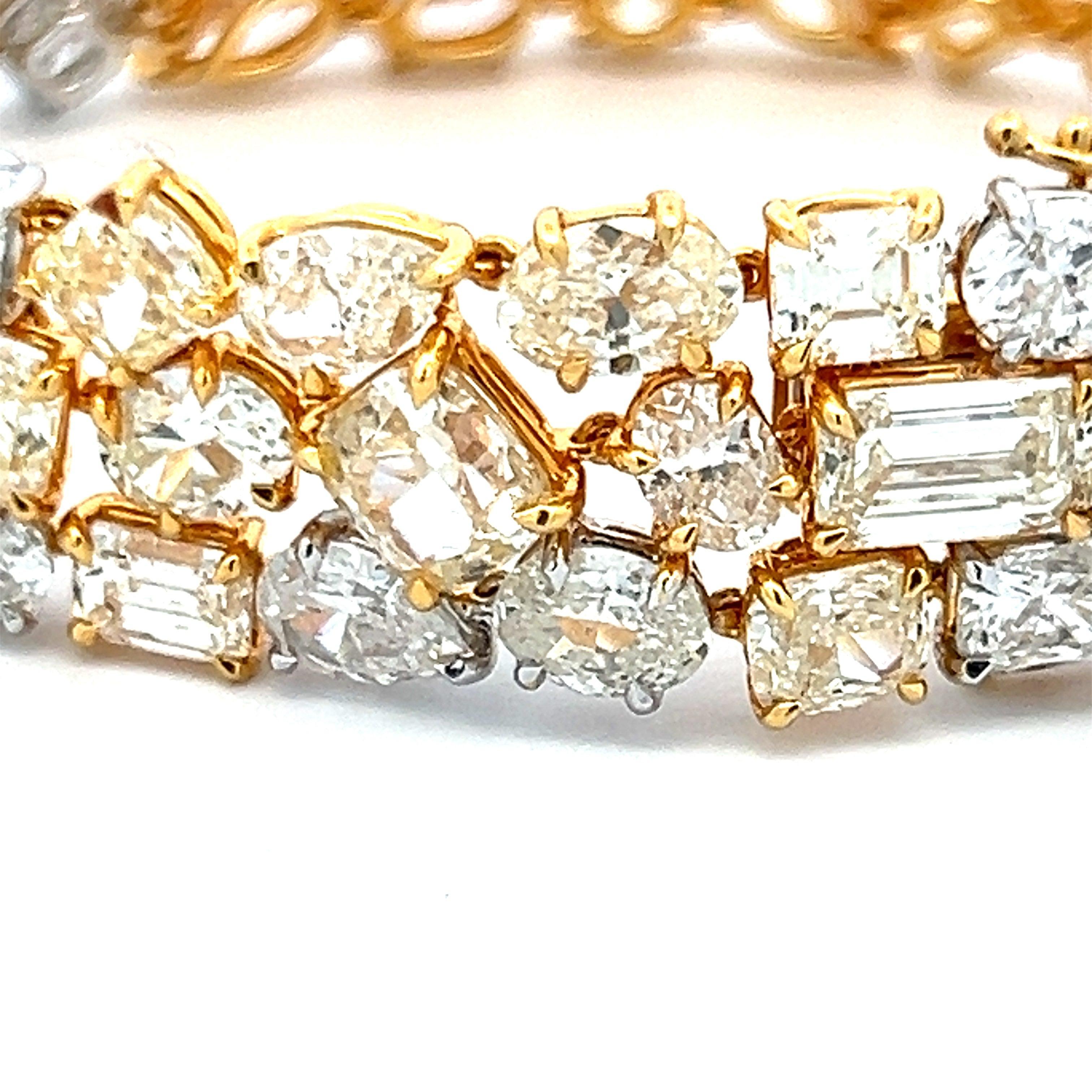 Pulsera de tenis de oro/platino de 18 quilates y dos tonos con diamantes VS-SI de corte mixto de 50,82 quilates en venta 4